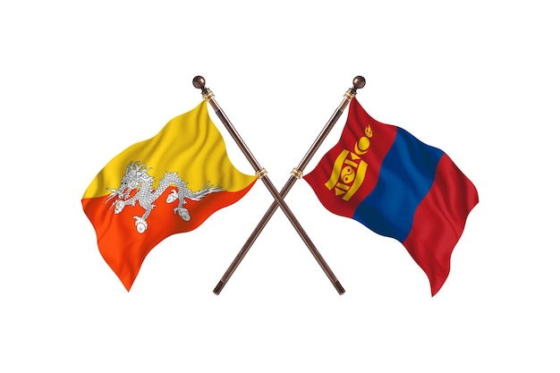 Bhutan versus Mongolië Twee vlaggenachtergrond