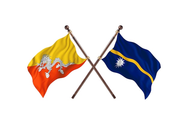 Bhutan versus Nauru Twee vlaggen achtergrond