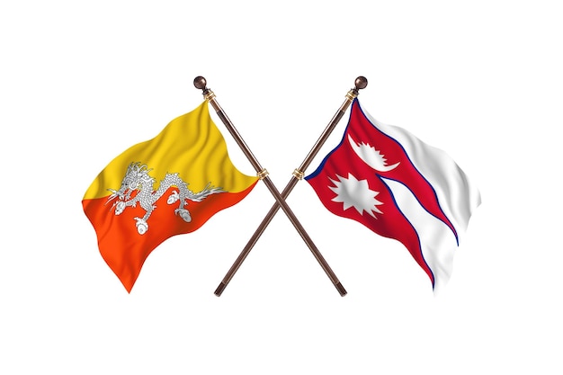 Bhutan versus nepal twee vlaggen achtergrond