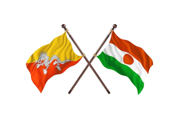 Bhutan versus Niger Twee vlaggen achtergrond