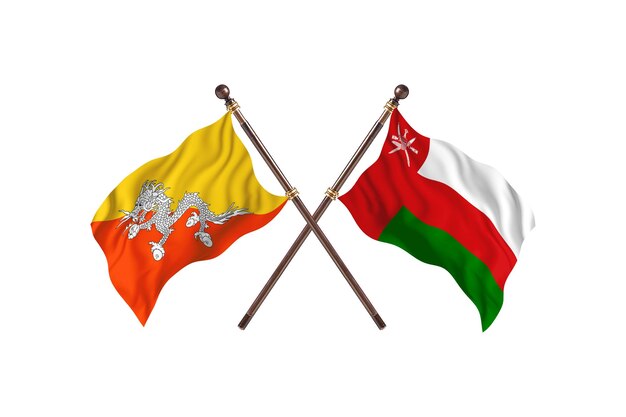 Bhutan versus oman twee vlaggen achtergrond