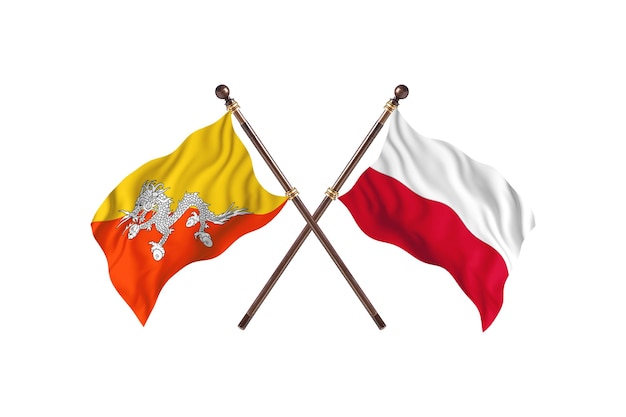 Bhutan versus Polen Twee vlaggen achtergrond