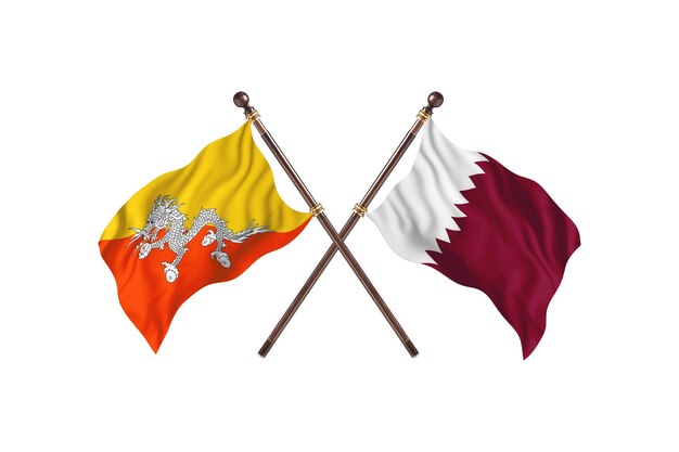 Bhutan versus Qatar Twee vlaggenachtergrond