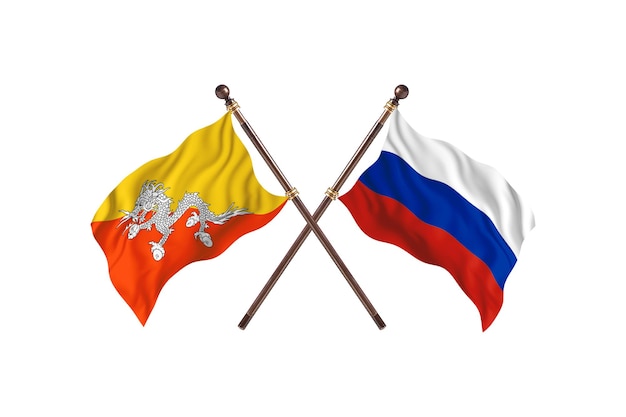 Бутан против России на фоне двух флагов