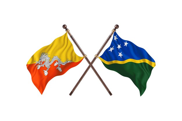 Bhutan versus Salomonseilanden Twee vlaggenachtergrond