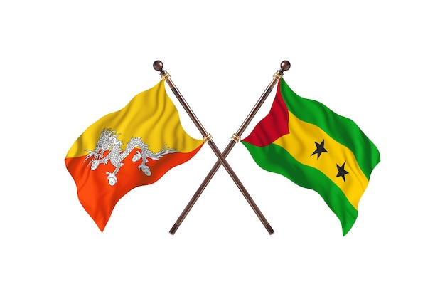Bhutan versus Sao Tomé en Principe Twee vlaggenachtergrond