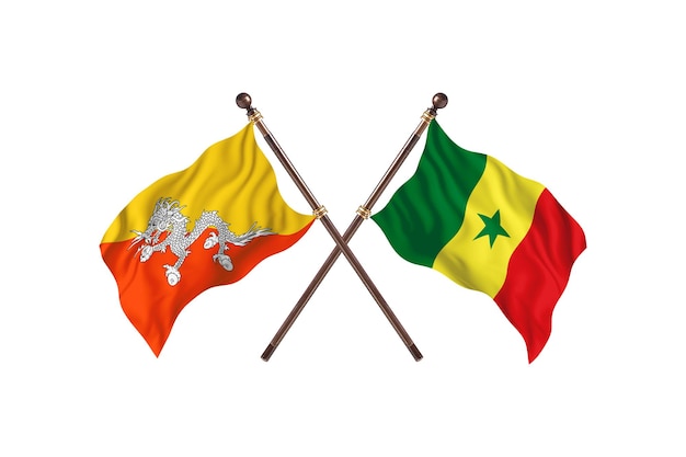 Bhutan versus Senegal Twee vlaggen achtergrond