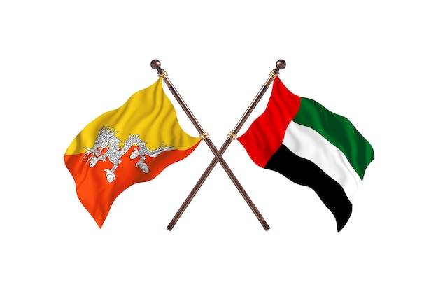 Bhutan versus Verenigde Arabische Emiraten twee vlaggen achtergrond