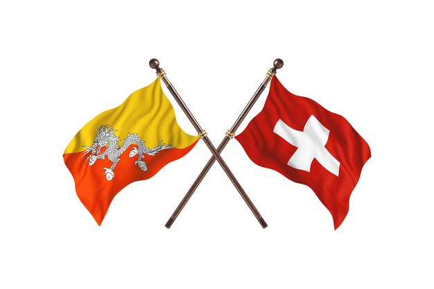 Bhutan versus Zwitserland Twee vlaggen achtergrond