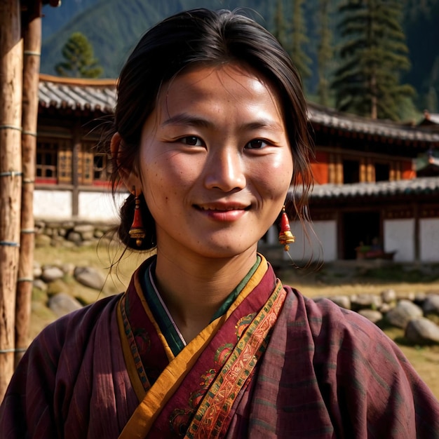 写真 ブータンの女性 典型的な国民