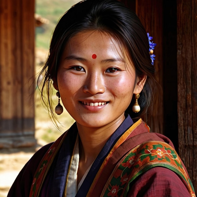 사진 부탄 출신의 부탄 여성 전형적인 국가 시민