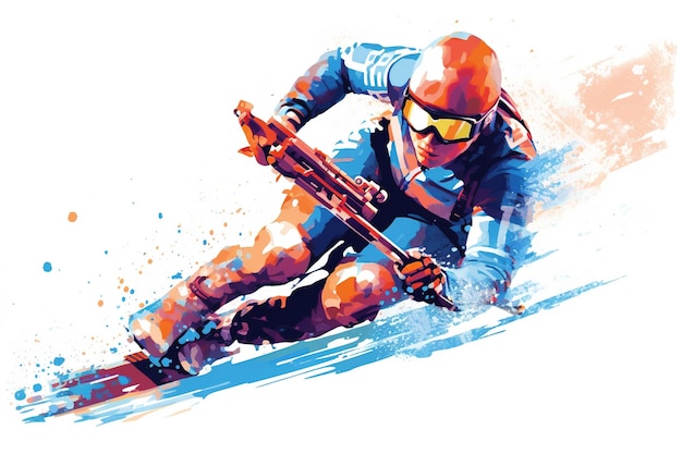 Biathlon athlete drawing isolated on white background AI generated