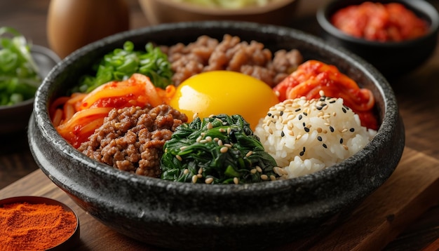 Bibimbap Koreaanse gemengde rijst met vlees en verschillende groenten