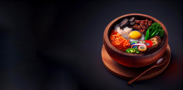 Photo bibimbap korean food realistic 3d, product showcase for food photography