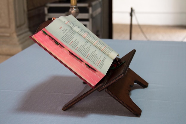 Bible open on the church altar.