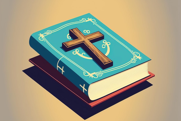 Bible studies religious literature and a book with a cross