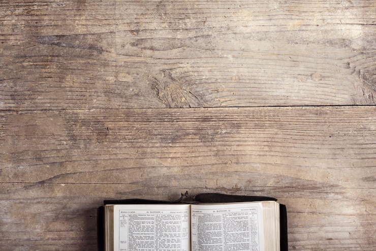 Photo bible on a wooden desk