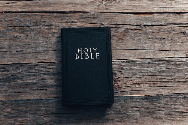 Photo bible on a wooden table