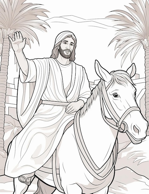 아이들을 위한 성경 컬러링 페이지 예수가 예루살렘에 들어가는 모습