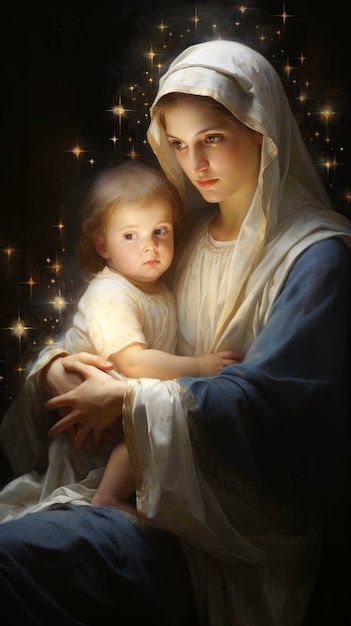 Библейская сцена с Марией, несущей Иисуса