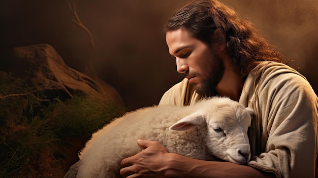 羊飼いが失われた羊を抱きしめながら見つけた聖書の物語 このテーマに固有の慈悲と愛は いと救いの本質を伝えます
