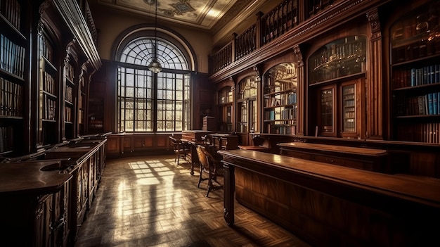 Bibliotheek Een gebouw of kamer met door AI gegenereerde collecties