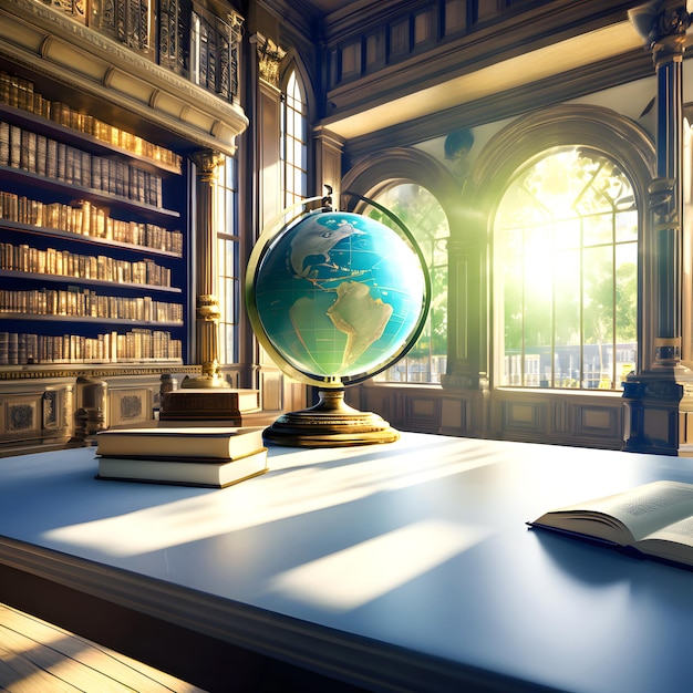 bibliotheek tafel en World Globe