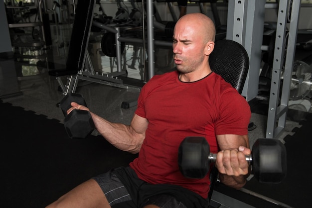 Biceps Exercise With Dumbbells In A Gym