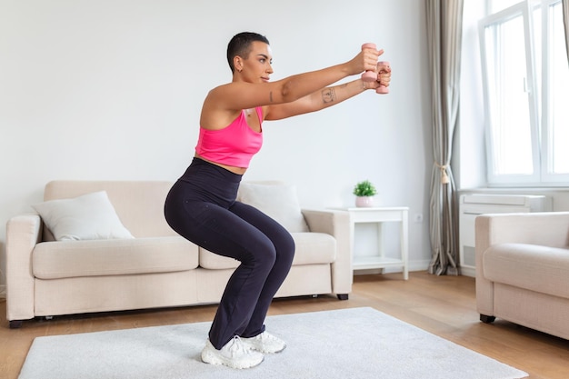 Biceps Exercises Arms Workout Confident Black Sportswoman Doing Training With Two Blue Dumbbells Banner Blurred Background Portrait Of Smiling Strong Fit Lady In White Sportswear Bra Top