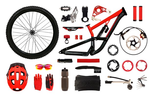 Photo bicycle accessories and equipment isolated on white background