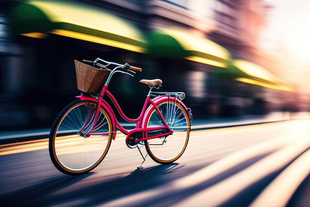 Bicycle on the background of a blurred city