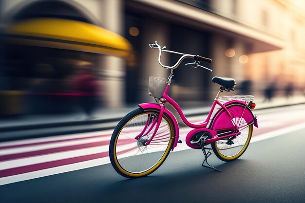 ぼやけた街の背景に自転車