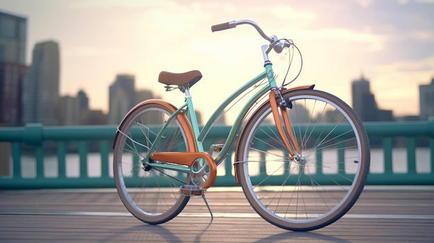 Bicycle on the background of a blurred citydaytime Generative ai