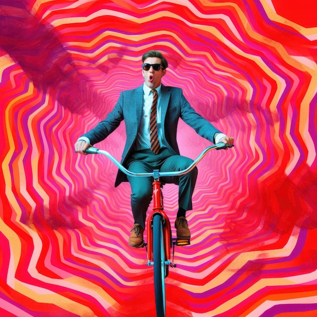 Foto sulla bicicletta collage d'arte contemporanea dell'uomo bella immagine illustrativa ia generativa
