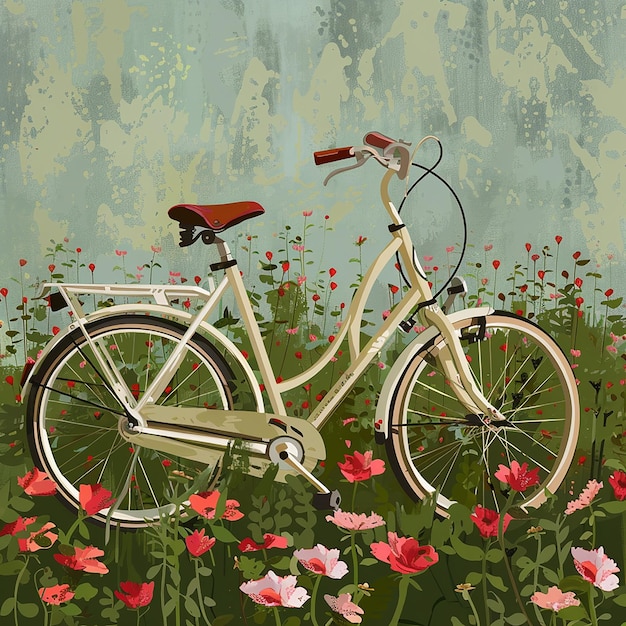 bicycle flora style meadow with red and pink flowers background