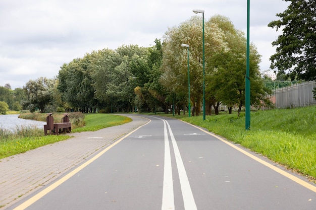 Bicycle and footpaths and white bicycle symbol.