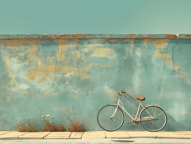 bicycle leaning against a bare wall