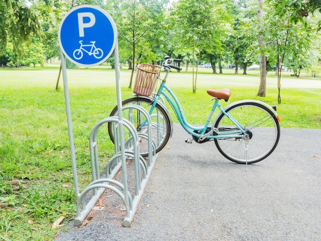 Bicycle park sign in the public park