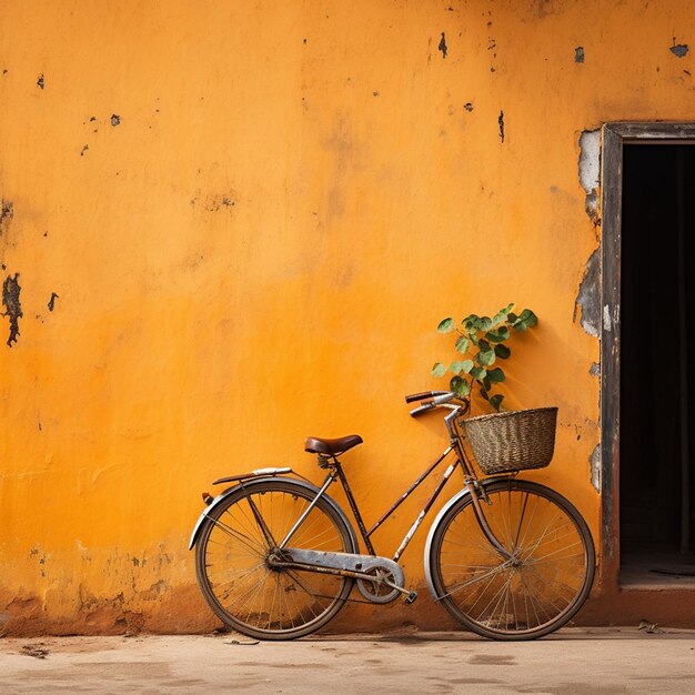 Bicycle parked against wall