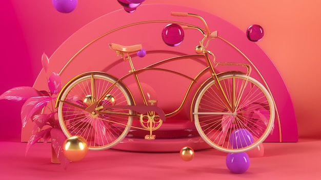 Foto bicicletta in interni rosa 3d rendering illustrazione