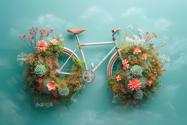 Bicycle plants flowers eco environment sustainable transport travel protect nature bike earth day