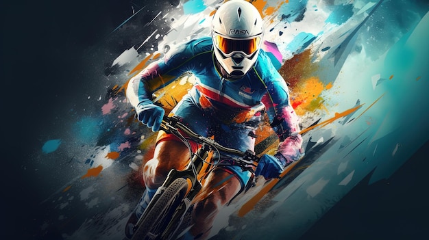 Bicycle racer on a sports background generated by AI