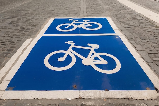 Photo bicycle sign on the road in lisbon portugal