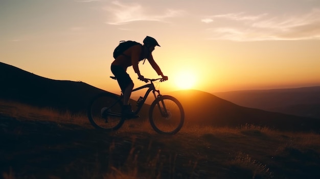 Bicycle and sunset landscapes Illustration AI GenerativexA