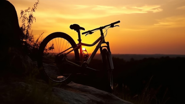 Bicycle and sunset landscapes Illustration AI GenerativexA