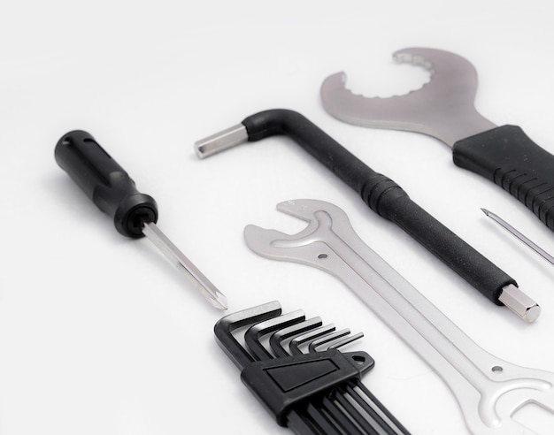 Bicycle tool kit on an isolated white background