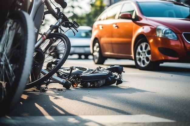 Bicycle traffic accident on road motor insurance policy concept AI Generated