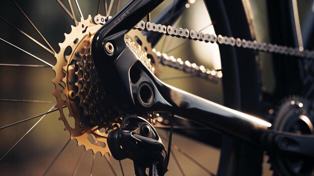 Foto una ruota di bicicletta con una catena