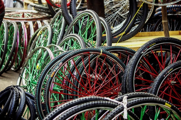 Bicycle wheels at workshop