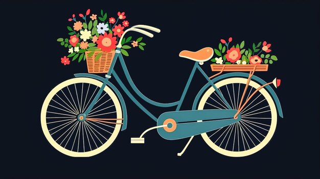 Foto bicicletta con un cesto di fiori ia generativa
